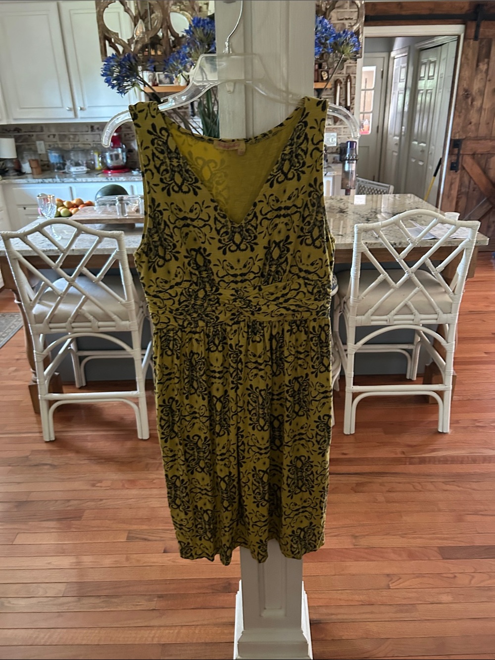fresh produce Yellow and Black Printed Sleeveless Midi Dress